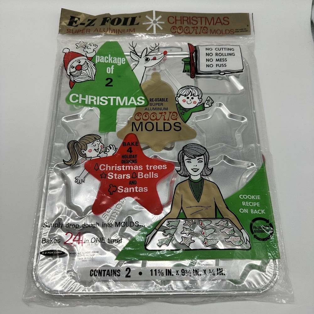 Vintage E-Z Foil  Super Aluminum Christmas Cookie Molds Pack of 2 NO.851 SANTA